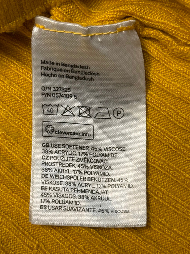 بافت ظریف کشی زرد خردلی اورجینال بنگلادش برند H&M
